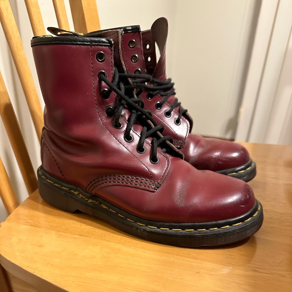 Dr. Martens 8 eyelet cherry red leather boots made in England size 5 woman